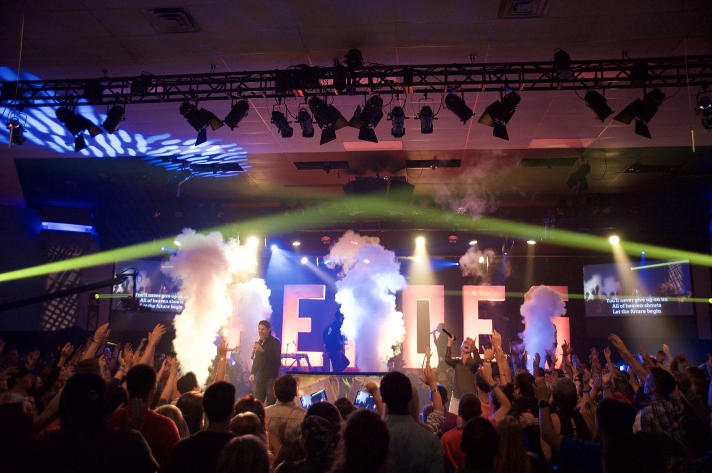 The Heroes stage with pyro in 2014