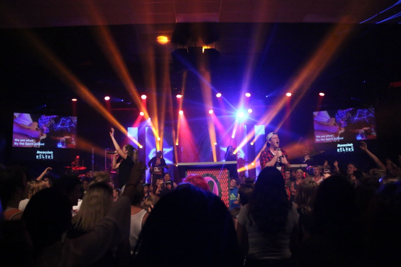 The room under stage lights